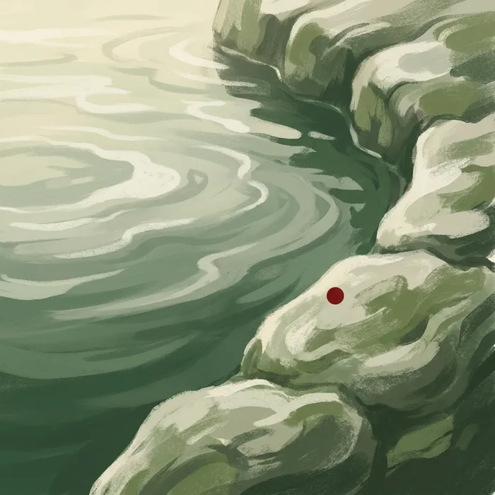 Close stylized illustration of water rippling against a stone edge, a texture-level crop, not a finished water feature or specific property